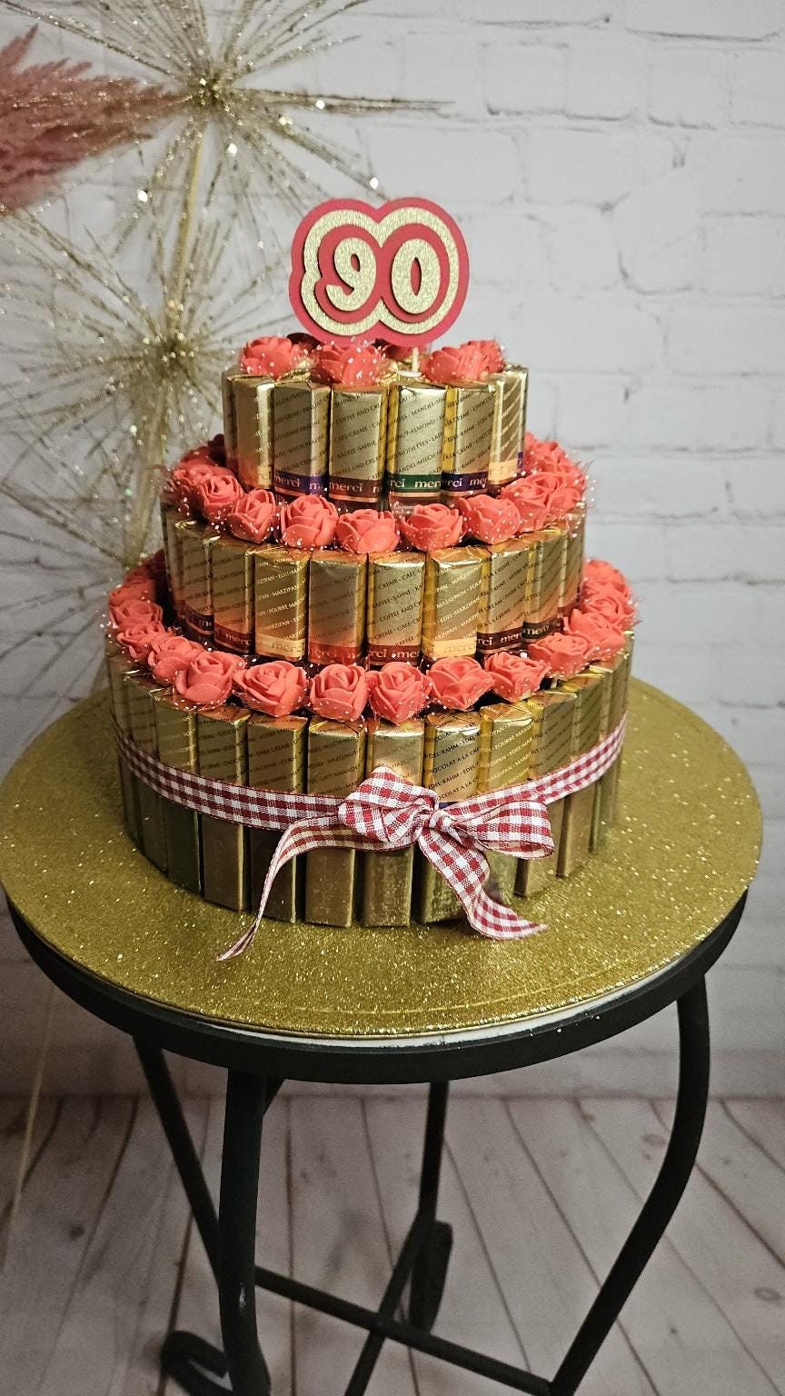 Pralinen-Torte Aus Merci-Schokolade | Handgefertigtes Geschenk Zum 50. 60. 90. Geburtstag Personalisiertes Jubiläumgeschenk Geschenkidee von DagmarasCreations