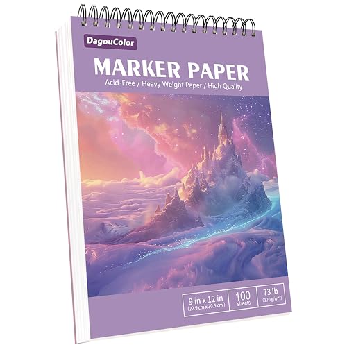 DagouColor 100 Blätter Marker Papier für Alkoholmarker, 9 "x12" Reißbares Anti-Penetration Zeichenbuch, Doppelseitiges Säurefreies Spiral-gebundenes Skizzenbuch für Künstler Kinder Erwachsene von DagouColor