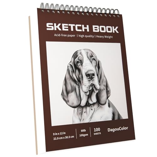 DagouColor 100 Blatt Spiralgebundener Sketch Book Skizzenbuch, Säurefreies Papier, Zeichnen & Schreiben, Professionelle Qualität, 100 gsm, 22.9CM X 30.5CM von DagouColor