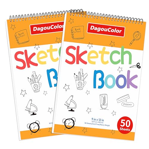 DagouColor 50 Blätter 9 "x12" Spiralgebundener Skizzenbuch für Kinder, Spiral-Gebundene Glatte Zeichnungspapier Skizzenpad, Doppelseitige Zeichnungspapiere für Anfänger Künstler (Pack of 2) von DagouColor