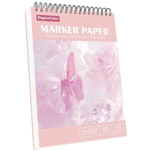 DagouColor 60 Blätter Marker Papier für Alkoholmarker, 9 "x12" Reißbares Blutdichtes Zeichentisch, Doppelseitiges Säurefreies Spiral-gebundenes Skizzenbuch für Künstler Kinder Erwachsene von DagouColor