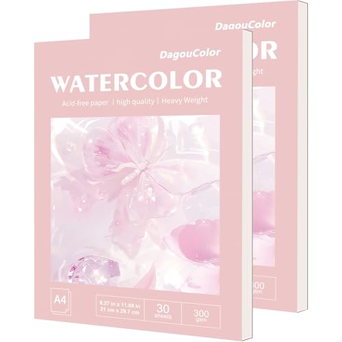 DagouColor A4 30 Blätter Aquarell Papier Pad für säurefreie Kunst Zeichnungspapier für Künstler, Holz Zellstoff glatter Kleber gebunden, 300gsm, 21CM X 29.7CM（Pack of 2） von DagouColor