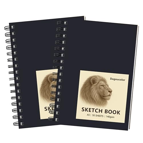 DagouColor Skizzenbuch, 2 Pack, 50 Blatt (100 Seiten), A5 Säurefreies Zeichenpapier, 140GSM Spirale Skizzenpad für Anfänger Künstler Erwachsene Kinder von DagouColor