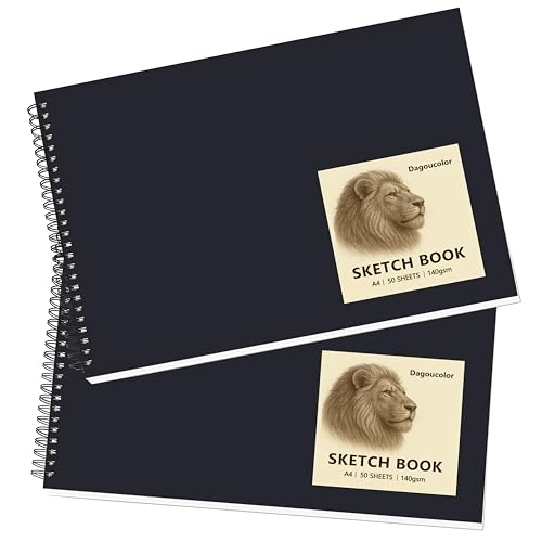 DagouColor Spirale Skizzenbuch, 2 Pack, 50 Blatt, A4 Säurefreies Zeichenpapier, 140GSM Skizzenpad für Anfänger Künstler Erwachsene Kinder von DagouColor
