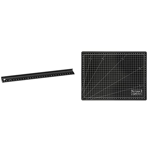 Dahle 10683 Schneidelineal (30 cm, aus Aluminium, hohe Griffleiste, rutschsicher) schwarz & Vantage Schneidematte A4 (22 x 30 cm, selbstheilend, beidseitig nutzbar, mit Raster) schwarz von Dahle