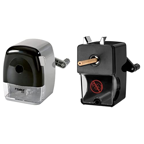 Dahle 133 Manuelle Spitzmaschine (Anspitzer für Stiftdurchmesser bis 11,5 mm) grau/schwarz & WESTCOTT Anspitzer, Manuelle Spitzmaschine mit Auffangbehälter für Stifte von 7-12 mm, schwarz, E-14216 00 von Dahle