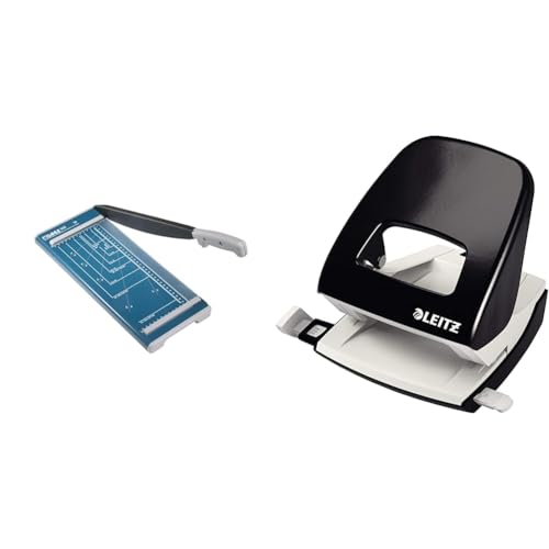 Dahle 502 Hebel-Papierschneider & Leitz Büro Locher aus Metall, Für 30 Blatt, Anschlagschiene mit Formatangaben, Die Nummer 1 am Markt, Ergonomisches Design, schwarz, 50080095 von Dahle