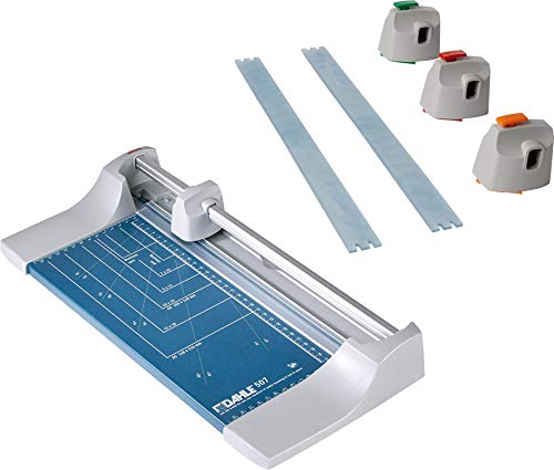 Dahle 507 Roll- und Schnitt-Schneidemaschine (Papierschneidemaschine mit einer Schnittlänge von 320 mm, bis zu DIN A4), blau (Blau | Kreativ Set) von Dahle