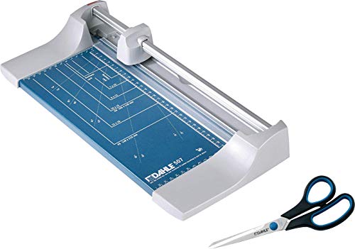 Dahle 507 Roll- und Schnitt-Schneidemaschine (Papierschneidemaschine mit einer Schnittlänge von 320 mm, bis zu DIN A4), blau (Blau | Promo Pack) von Dahle