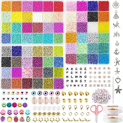 22308pcs 72 Farben 3mm Perlen zum Auffädeln, Rocailles Perlen Set Glasperlen zum Auffädeln, Perlen für Armbänder Ketten Ringe Handykette Schmuckherstellung,Perlenset mit 708 Zubehör Buchstaben von Dahudtin