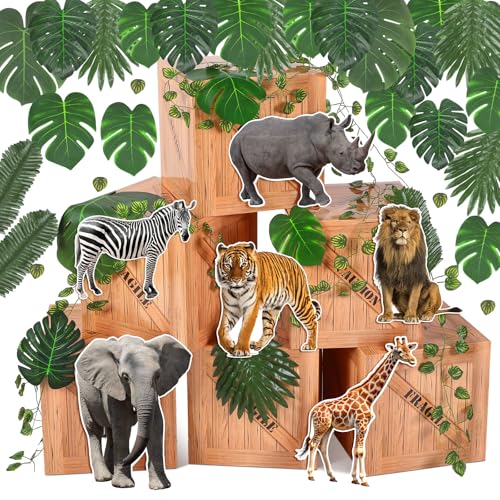 Daifunli 35 Stück Dschungeltier-Party-Dekor, Dschungel-Safari-Geschenkboxen mit künstlichen Palmenblättern, Geburtstags-Geschenkboxen für Dschungel-Party, tropischer Waldzoo, Wildtier-Partyzubehör Daifunli 35 Stück Dschungeltier-Party-Dekor, Dschungel-Safari-Geschenkboxen mit künstlichen Palmenblättern, Geburtstags-Geschenkboxen für Dschungel-Party, tropischer Waldzoo, Wildtier-Partyzubehör von Daifunli