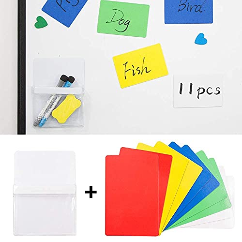 Daily Treasures 10 STK Beschreibbare Magnete Bunt(12×8cm), 5 Farben Magnete Beschreibbar + 1 Magnettasche, Abwischbar Magnetstreifen Beschreibbar Bunt für Büro Zuhause Schule Whiteboard von Daily Treasures