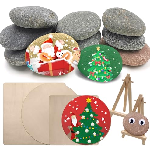 Daily Treasures Steine zum Bemalen Set, 10 Stück handverlesen Kieselsteinen + 4 Stück Blanko Holzplatten für Malerei & Dekoration mit 2 Steinhaltern, Kinder Kunsthandwerk Set Kreativ DIY Handwerk Daily Treasures Steine zum Bemalen Set, 10 Stück handverlesen Kieselsteinen + 4 Stück Blanko Holzplatten für Malerei & Dekoration mit 2 Steinhaltern, Kinder Kunsthandwerk Set Kreativ DIY Handwerk von Daily Treasures