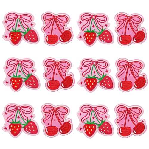 12 Stück rote Kirsch-Erdbeer-Schleife, Kokett-Flicken zum Aufbügeln/Aufnähen, bestickte Applikation, Reparaturflicken für Kleidung, Rucksäcke, Hüte, niedliche rote Schleife, DIY, Mädchen, Geschenke 12 Stück rote Kirsch-Erdbeer-Schleife, Kokett-Flicken zum Aufbügeln/Aufnähen, bestickte Applikation, Reparaturflicken für Kleidung, Rucksäcke, Hüte, niedliche rote Schleife, DIY, Mädchen, Geschenke von Dailyyart