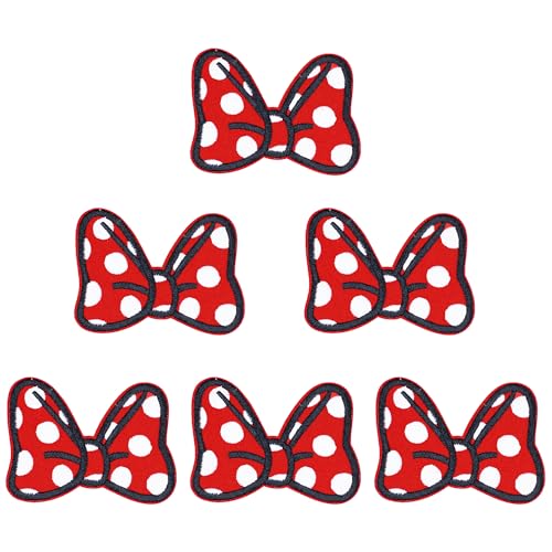 6 x rote Minnie-Schleife zum Aufbügeln für Kleidung, bestickte Applikation, zum Aufbügeln, Abzeichen zum Aufnähen, Basteln, Rot von Dailyyart