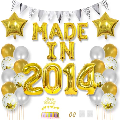 Daimay 11 Jahr Geburtstag Deko Frauen Mann MADE IN 2014 Luftballons Gold Geburtstagdeko Ballons Folienballons Luftballons Dreieckflagge Stern Mylar Foil Ballon Konfetti Luftballons Tortenaufsatz von Daimay