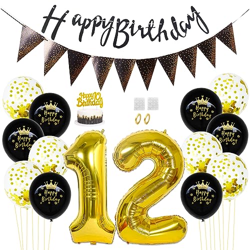Daimay 12. Geburtstag Dekorationen Schwarz Gold Geburtstagsdeko Mann Frauen Happy Birthday Banner Konfetti Luftballons Nummer Folienballons Geburtstag Tortendeko für 12 Jahre Geburtstagsdeko Daimay 12. Geburtstag Dekorationen Schwarz Gold Geburtstagsdeko Mann Frauen Happy Birthday Banner Konfetti Luftballons Nummer Folienballons Geburtstag Tortendeko für 12 Jahre Geburtstagsdeko von Daimay