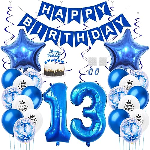 Daimay 13. Geburtstag Dekorationen Blau Geburtstagsdeko Mann Frauen Happy Birthday Banner Konfetti Luftballons Nummer Folienballons Stern Mylar Ballon Tortendeko für 13 Jahre Geburtstagsdeko Daimay 13. Geburtstag Dekorationen Blau Geburtstagsdeko Mann Frauen Happy Birthday Banner Konfetti Luftballons Nummer Folienballons Stern Mylar Ballon Tortendeko für 13 Jahre Geburtstagsdeko von Daimay
