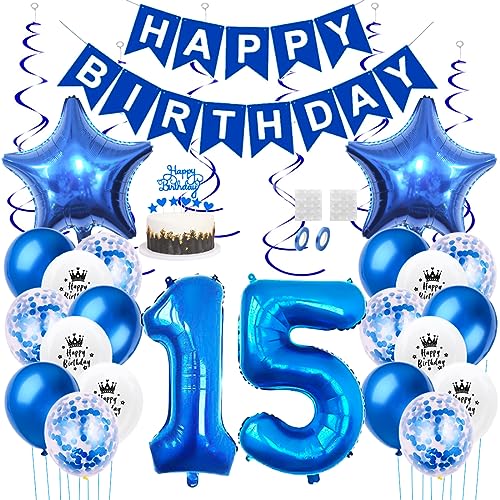 Daimay 15. Geburtstag Dekorationen Blau Geburtstagsdeko Mann Frauen Happy Birthday Banner Konfetti Luftballons Nummer Folienballons Stern Mylar Ballon Tortendeko für 15 Jahre Geburtstagsdeko Daimay 15. Geburtstag Dekorationen Blau Geburtstagsdeko Mann Frauen Happy Birthday Banner Konfetti Luftballons Nummer Folienballons Stern Mylar Ballon Tortendeko für 15 Jahre Geburtstagsdeko von Daimay