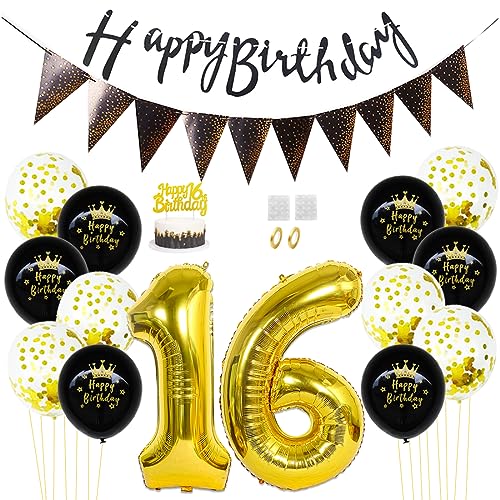 Daimay 16. Geburtstag Dekorationen Schwarz Gold Geburtstagsdeko Mann Frauen Happy Birthday Banner Konfetti Luftballons Nummer Folienballons Geburtstag Tortendeko für 16 Jahre Geburtstagsdeko Daimay 16. Geburtstag Dekorationen Schwarz Gold Geburtstagsdeko Mann Frauen Happy Birthday Banner Konfetti Luftballons Nummer Folienballons Geburtstag Tortendeko für 16 Jahre Geburtstagsdeko von Daimay