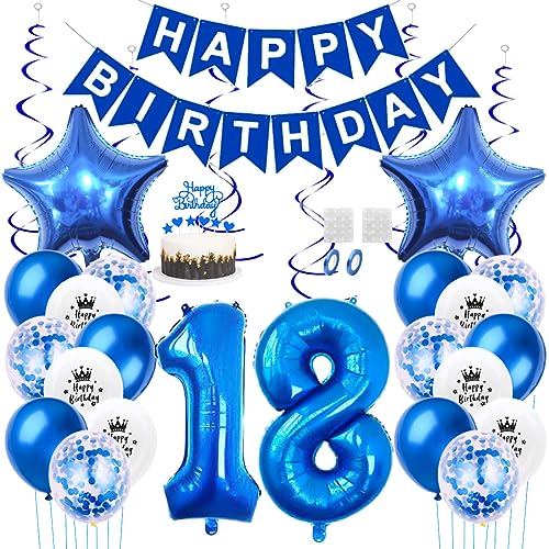 Daimay 18. Geburtstag Dekorationen Blau Geburtstagsdeko Mann Frauen Happy Birthday Banner Konfetti Luftballons Nummer Folienballons Stern Mylar Ballon Tortendeko für 18 Jahre Geburtstagsdeko Daimay 18. Geburtstag Dekorationen Blau Geburtstagsdeko Mann Frauen Happy Birthday Banner Konfetti Luftballons Nummer Folienballons Stern Mylar Ballon Tortendeko für 18 Jahre Geburtstagsdeko von Daimay