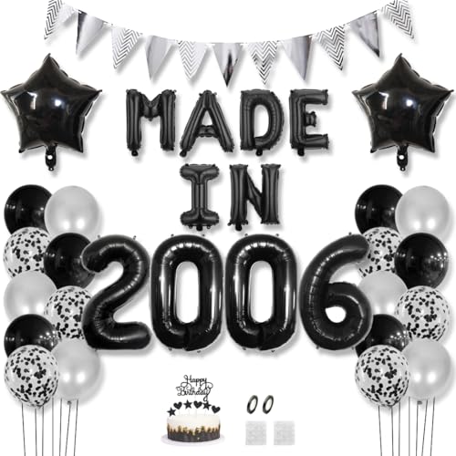 Daimay 19 Jahr Geburtstag Deko Frauen Mann MADE IN 2006 Luftballons Schwarz Geburtstagdeko Ballons Folienballons Luftballons Dreieckflagge Stern Mylar Foil Ballon Konfetti Luftballons Tortenaufsatz von Daimay