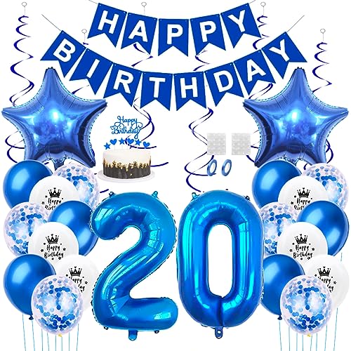Daimay 20. Geburtstag Dekorationen Blau Geburtstagsdeko Mann Frauen Happy Birthday Banner Konfetti Luftballons Nummer Folienballons Stern Mylar Ballon Tortendeko für 20 Jahre Geburtstagsdeko Daimay 20. Geburtstag Dekorationen Blau Geburtstagsdeko Mann Frauen Happy Birthday Banner Konfetti Luftballons Nummer Folienballons Stern Mylar Ballon Tortendeko für 20 Jahre Geburtstagsdeko von Daimay