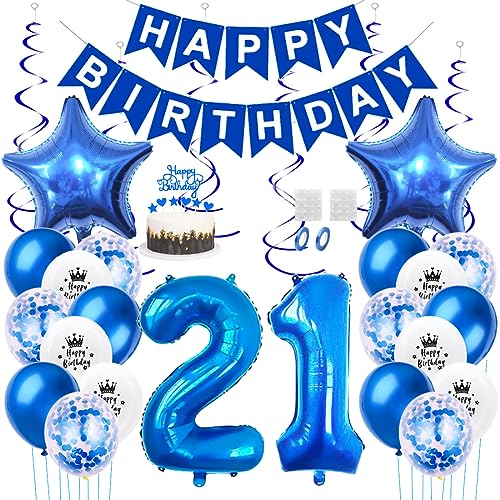 Daimay 21. Geburtstag Dekorationen Blau Geburtstagsdeko Mann Frauen Happy Birthday Banner Konfetti Luftballons Nummer Folienballons Stern Mylar Ballon Tortendeko für 21 Jahre Geburtstagsdeko Daimay 21. Geburtstag Dekorationen Blau Geburtstagsdeko Mann Frauen Happy Birthday Banner Konfetti Luftballons Nummer Folienballons Stern Mylar Ballon Tortendeko für 21 Jahre Geburtstagsdeko von Daimay
