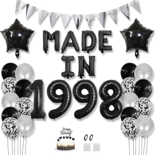 Daimay 27 Jahr Geburtstag Deko Frauen Mann MADE IN 1998 Luftballons Schwarz Geburtstagdeko Ballons Folienballons Luftballons Dreieckflagge Stern Mylar Foil Ballon Konfetti Luftballons Tortenaufsatz von Daimay