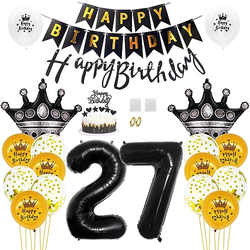 Daimay 27. Geburtstag Dekorationen Schwarz Gold Geburtstagsdeko Mann Frauen Happy Birthday Banner Konfetti Luftballons Nummer Folienballons Krone Mylar Ballon Tortendeko für 27 Jahre Geburtstagsdeko Daimay 27. Geburtstag Dekorationen Schwarz Gold Geburtstagsdeko Mann Frauen Happy Birthday Banner Konfetti Luftballons Nummer Folienballons Krone Mylar Ballon Tortendeko für 27 Jahre Geburtstagsdeko von Daimay