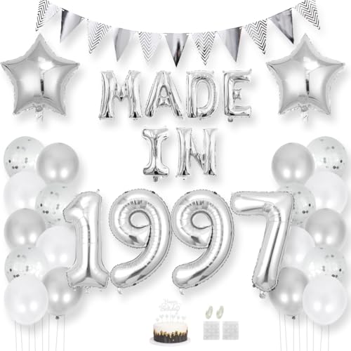 Daimay 28 Jahr Geburtstag Deko Frauen Mann MADE IN 1997 Luftballons Silber Geburtstagdeko Ballons Folienballons Luftballons Dreieckflagge Stern Mylar Foil Ballon Konfetti Luftballons Tortenaufsatz Daimay 28 Jahr Geburtstag Deko Frauen Mann MADE IN 1997 Luftballons Silber Geburtstagdeko Ballons Folienballons Luftballons Dreieckflagge Stern Mylar Foil Ballon Konfetti Luftballons Tortenaufsatz von Daimay