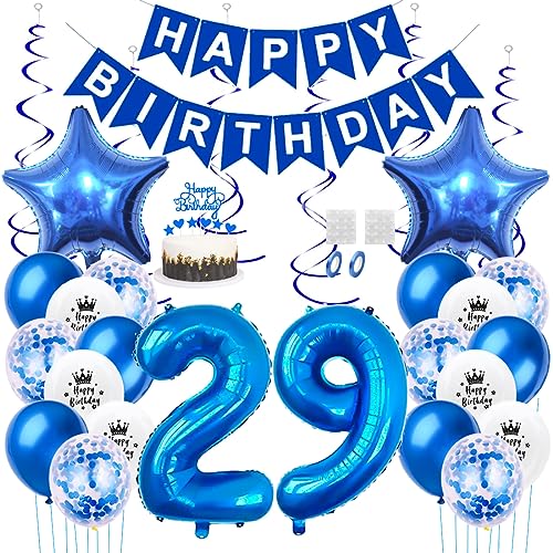 Daimay 29. Geburtstag Dekorationen Blau Geburtstagsdeko Mann Frauen Happy Birthday Banner Konfetti Luftballons Nummer Folienballons Stern Mylar Ballon Tortendeko für 29 Jahre Geburtstagsdeko Daimay 29. Geburtstag Dekorationen Blau Geburtstagsdeko Mann Frauen Happy Birthday Banner Konfetti Luftballons Nummer Folienballons Stern Mylar Ballon Tortendeko für 29 Jahre Geburtstagsdeko von Daimay