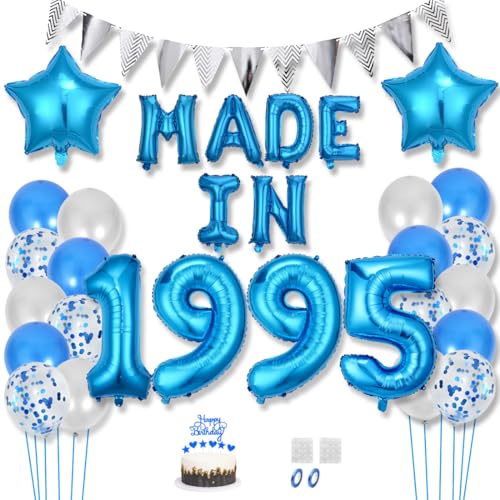 Daimay 30 Jahr Geburtstag Deko Frauen Mann MADE IN 1995 Luftballons Blau Geburtstagdeko Ballons Folienballons Luftballons Dreieckflagge Stern Mylar Foil Ballon Konfetti Luftballons Tortenaufsatz von Daimay