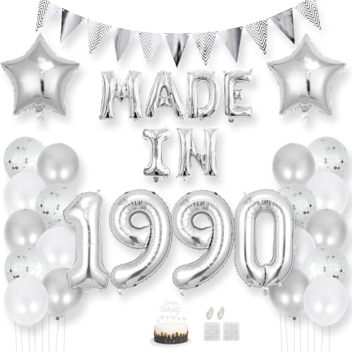 Daimay 35 Jahr Geburtstag Deko Frauen Mann MADE IN 1990 Luftballons Silber Geburtstagdeko Ballons Folienballons Luftballons Dreieckflagge Stern Mylar Foil Ballon Konfetti Luftballons Tortenaufsatz Daimay 35 Jahr Geburtstag Deko Frauen Mann MADE IN 1990 Luftballons Silber Geburtstagdeko Ballons Folienballons Luftballons Dreieckflagge Stern Mylar Foil Ballon Konfetti Luftballons Tortenaufsatz von Daimay