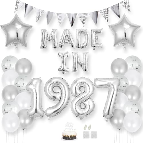 Daimay 38 Jahr Geburtstag Deko Frauen Mann MADE IN 1987 Luftballons Silber Geburtstagdeko Ballons Folienballons Luftballons Dreieckflagge Stern Mylar Foil Ballon Konfetti Luftballons Tortenaufsatz Daimay 38 Jahr Geburtstag Deko Frauen Mann MADE IN 1987 Luftballons Silber Geburtstagdeko Ballons Folienballons Luftballons Dreieckflagge Stern Mylar Foil Ballon Konfetti Luftballons Tortenaufsatz von Daimay