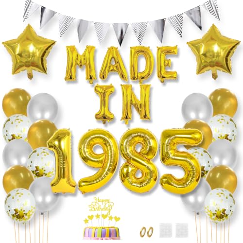 Daimay 40 Jahr Geburtstag Deko Frauen Mann MADE IN 1985 Luftballons Gold Geburtstagdeko Ballons Folienballons Luftballons Dreieckflagge Stern Mylar Foil Ballon Konfetti Luftballons Tortenaufsatz von Daimay
