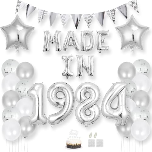 Daimay 41 Jahr Geburtstag Deko Frauen Mann MADE IN 1984 Luftballons Silber Geburtstagdeko Ballons Folienballons Luftballons Dreieckflagge Stern Mylar Foil Ballon Konfetti Luftballons Tortenaufsatz Daimay 41 Jahr Geburtstag Deko Frauen Mann MADE IN 1984 Luftballons Silber Geburtstagdeko Ballons Folienballons Luftballons Dreieckflagge Stern Mylar Foil Ballon Konfetti Luftballons Tortenaufsatz von Daimay