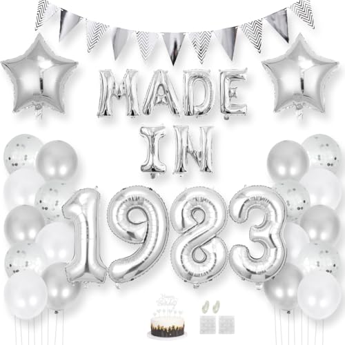 Daimay 42 Jahr Geburtstag Deko Frauen Mann MADE IN 1983 Luftballons Silber Geburtstagdeko Ballons Folienballons Luftballons Dreieckflagge Stern Mylar Foil Ballon Konfetti Luftballons Tortenaufsatz Daimay 42 Jahr Geburtstag Deko Frauen Mann MADE IN 1983 Luftballons Silber Geburtstagdeko Ballons Folienballons Luftballons Dreieckflagge Stern Mylar Foil Ballon Konfetti Luftballons Tortenaufsatz von Daimay