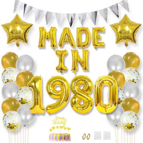 Daimay 45 Jahr Geburtstag Deko Frauen Mann MADE IN 1980 Luftballons Gold Geburtstagdeko Ballons Folienballons Luftballons Dreieckflagge Stern Mylar Foil Ballon Konfetti Luftballons Tortenaufsatz von Daimay