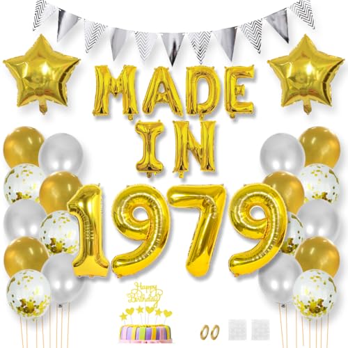 Daimay 46 Jahr Geburtstag Deko Frauen Mann MADE IN 1979 Luftballons Gold Geburtstagdeko Ballons Folienballons Luftballons Dreieckflagge Stern Mylar Foil Ballon Konfetti Luftballons Tortenaufsatz von Daimay