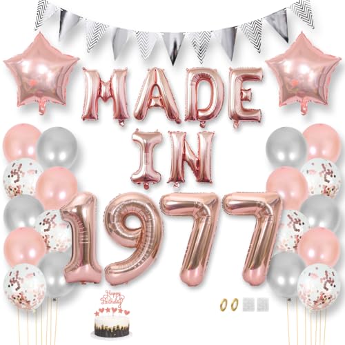Daimay 48 Jahr Geburtstag Deko Frauen Mann MADE IN 1977 Luftballons Rosegold Geburtstagdeko Ballons Folienballons Luftballons Dreieckflagge Stern Mylar Foil Ballon Konfetti Luftballons Tortenaufsatz von Daimay