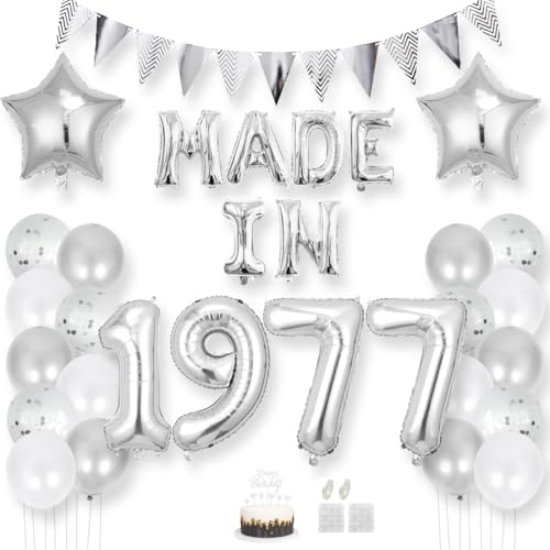 Daimay 48 Jahr Geburtstag Deko Frauen Mann MADE IN 1977 Luftballons Silber Geburtstagdeko Ballons Folienballons Luftballons Dreieckflagge Stern Mylar Foil Ballon Konfetti Luftballons Tortenaufsatz Daimay 48 Jahr Geburtstag Deko Frauen Mann MADE IN 1977 Luftballons Silber Geburtstagdeko Ballons Folienballons Luftballons Dreieckflagge Stern Mylar Foil Ballon Konfetti Luftballons Tortenaufsatz von Daimay