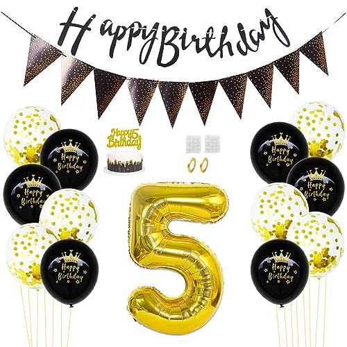 Daimay 5. Geburtstag Dekorationen Schwarz Gold Geburtstagsdeko Mann Frauen Happy Birthday Banner Konfetti Luftballons Nummer Folienballons Geburtstag Tortendeko für 5 Jahre Geburtstagsdeko Daimay 5. Geburtstag Dekorationen Schwarz Gold Geburtstagsdeko Mann Frauen Happy Birthday Banner Konfetti Luftballons Nummer Folienballons Geburtstag Tortendeko für 5 Jahre Geburtstagsdeko von Daimay