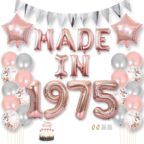 Daimay 50 Jahr Geburtstag Deko Frauen Mann MADE IN 1975 Luftballons Rosegold Geburtstagdeko Ballons Folienballons Luftballons Dreieckflagge Stern Mylar Foil Ballon Konfetti Luftballons Tortenaufsatz von Daimay