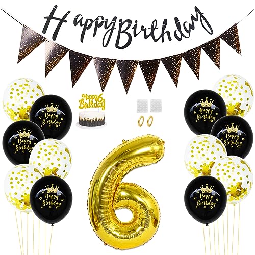 Daimay 6. Geburtstag Dekorationen Schwarz Gold Geburtstagsdeko Mann Frauen Happy Birthday Banner Konfetti Luftballons Nummer Folienballons Geburtstag Tortendeko für 6 Jahre Geburtstagsdeko Daimay 6. Geburtstag Dekorationen Schwarz Gold Geburtstagsdeko Mann Frauen Happy Birthday Banner Konfetti Luftballons Nummer Folienballons Geburtstag Tortendeko für 6 Jahre Geburtstagsdeko von Daimay