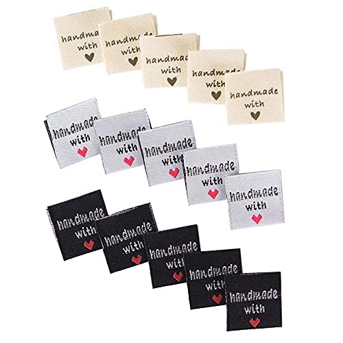 Daimay 60 Stück Kleideretiketten Etiketten Namensschilder zum Einnähen Handmade Stoffetiketten Textiletiketten Stoff Labels Tags Nähen DIY Dekor für Klediung -2x4cm Schwarz Weiß Gelb von Daimay