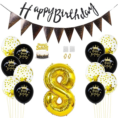 Daimay 8. Geburtstag Dekorationen Schwarz Gold Geburtstagsdeko Mann Frauen Happy Birthday Banner Konfetti Luftballons Nummer Folienballons Geburtstag Tortendeko für 8 Jahre Geburtstagsdeko Daimay 8. Geburtstag Dekorationen Schwarz Gold Geburtstagsdeko Mann Frauen Happy Birthday Banner Konfetti Luftballons Nummer Folienballons Geburtstag Tortendeko für 8 Jahre Geburtstagsdeko von Daimay