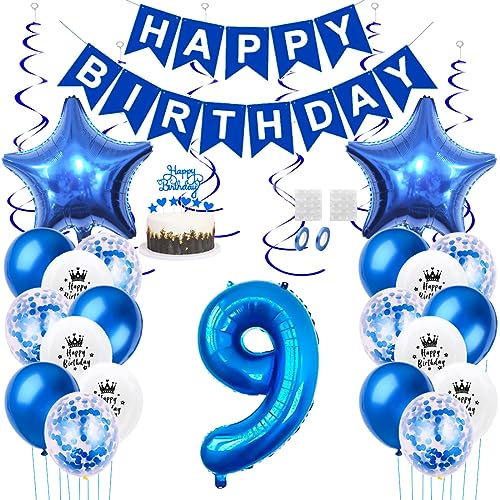 Daimay 9. Geburtstag Dekorationen Blau Geburtstagsdeko Mann Frauen Happy Birthday Banner Konfetti Luftballons Nummer Folienballons Stern Mylar Ballon Tortendeko für 9 Jahre Geburtstagsdeko Daimay 9. Geburtstag Dekorationen Blau Geburtstagsdeko Mann Frauen Happy Birthday Banner Konfetti Luftballons Nummer Folienballons Stern Mylar Ballon Tortendeko für 9 Jahre Geburtstagsdeko von Daimay