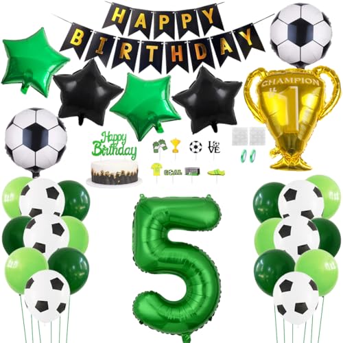 Daimay Fußball Luftballon 5 Jahre Geburtstag Deko Fussball Party Geburtstagsfeier Ballon Zubehör Set Grün Fußball Thema Party Happy Birthday Banner Fussball Tortendeko für Kinder Jungen Fußballfans von Daimay