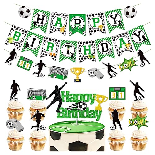 Daimay Fußball Tortendeko Set Fussball Geburtstag Deko Fussball Sport Thema Kuchen Topper Tortenaufleger Soccer Kuchendeko Junge Fußball Torten Deko Happy Birthday Banner für Party Dekoration von Daimay